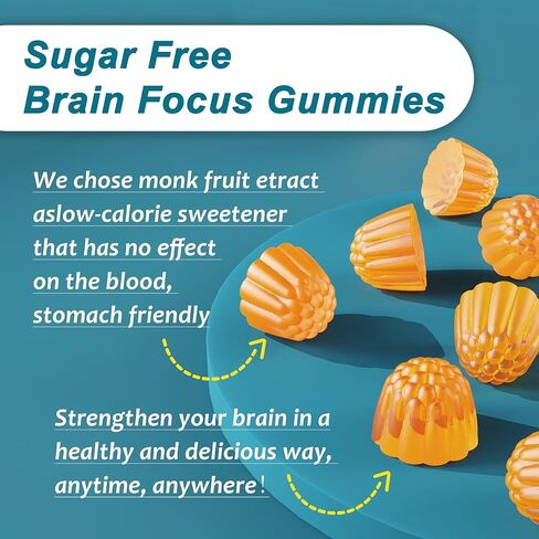 علكات تركيز L-Tyrosine خالية من السكر، أقصى قوة لصحة الدماغ مع L-Theanine، Ashwagandha، فيتامين B6، B12، الجنكة بيلوبا، الرهوديولا الوردية، فطر عرف الأسد، للتركيز والذاكرة، 120 قيراط in Kuwait