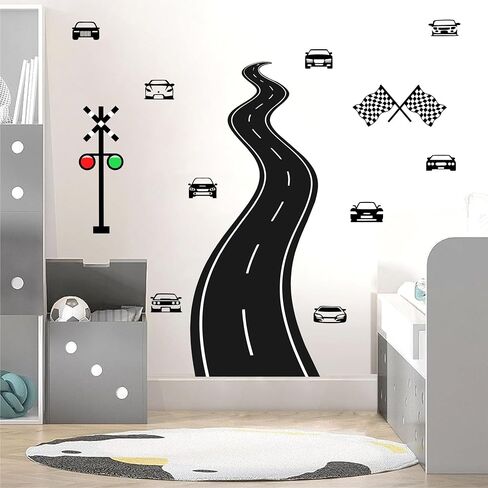 Large Road Wall Sticker Road Sign Peel and Stick Wall Decals Race Car Wall Stickers Removable Track Highway Vinyl Stickers Traffic Cars Sport Wall Decals for Kids Room Boys Bedroom Decor in Saudi Arabia