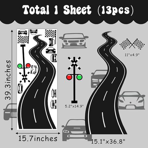 Large Road Wall Sticker Road Sign Peel and Stick Wall Decals Race Car Wall Stickers Removable Track Highway Vinyl Stickers Traffic Cars Sport Wall Decals for Kids Room Boys Bedroom Decor in Saudi Arabia