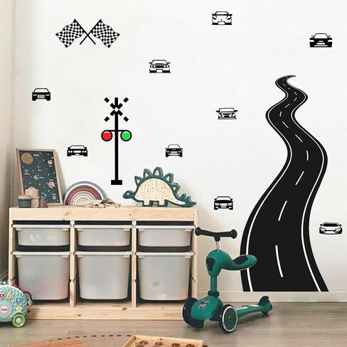 Large Road Wall Sticker Road Sign Peel and Stick Wall Decals Race Car Wall Stickers Removable Track Highway Vinyl Stickers Traffic Cars Sport Wall Decals for Kids Room Boys Bedroom Decor in Saudi Arabia