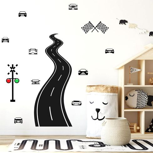 Large Road Wall Sticker Road Sign Peel and Stick Wall Decals Race Car Wall Stickers Removable Track Highway Vinyl Stickers Traffic Cars Sport Wall Decals for Kids Room Boys Bedroom Decor in Saudi Arabia