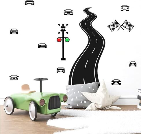 Large Road Wall Sticker Road Sign Peel and Stick Wall Decals Race Car Wall Stickers Removable Track Highway Vinyl Stickers Traffic Cars Sport Wall Decals for Kids Room Boys Bedroom Decor in Saudi Arabia