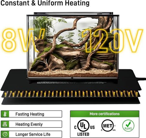 BUCATSTATE Reptile Heat Pad Under Tank Heater, 6 * 8 Inch 8W MET Certified Terrarium Heating Pad Mat for Hermit/Lizard/Spider/Frog/Turtle/Snake/Plant 10-20gal Tank in Kuwait