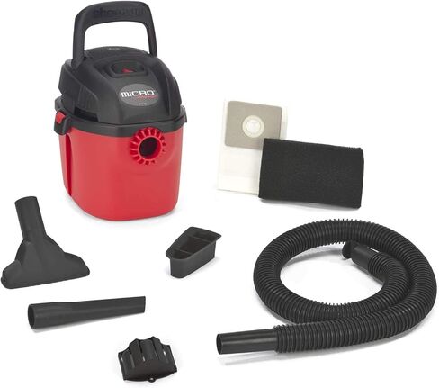 Shop-Vac 2021000 Micro Vacuum Wet/Dry Vac، مكنسة كهربائية صغيرة الحجم محمولة مع مقبض قابل للطي ودعامة جدارية وملحقات متعددة الوظائف تستخدم حقيبة فلتر من النوع A وغطاء إسفنجي من النوع MM in Kuwait