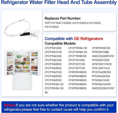 ترقية WR17X11894 فلتر مياه الثلاجة Asm ومجموعة الأنبوب يناسب ثلاجة GE 1195682 AH1019929 EA1019929 PS1019929 CFCP1NIYASS، مشعب وأنابيب Asm لمبيت مرشح المياه GE in Kuwait