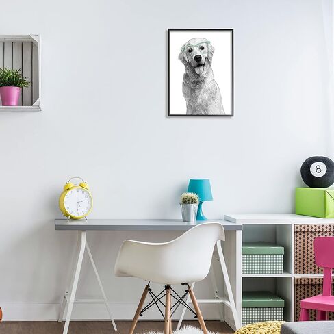 Stupell Industries Monochrome Golden Retriever Dog Smiling Glasses, Design by Annalisa Latella, White, 16 x 20 in Saudi Arabia