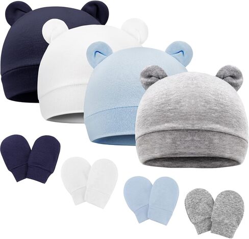 Newborn Baby Hat and Mittens Set Bear Ears Toddler Infant Beanie Caps Newborn Hospital Hat for Baby Boy Girl 0-3 Months in Saudi Arabia