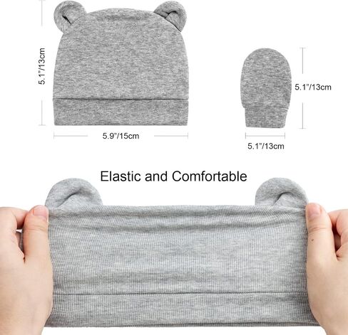 Newborn Baby Hat and Mittens Set Bear Ears Toddler Infant Beanie Caps Newborn Hospital Hat for Baby Boy Girl 0-3 Months in Saudi Arabia