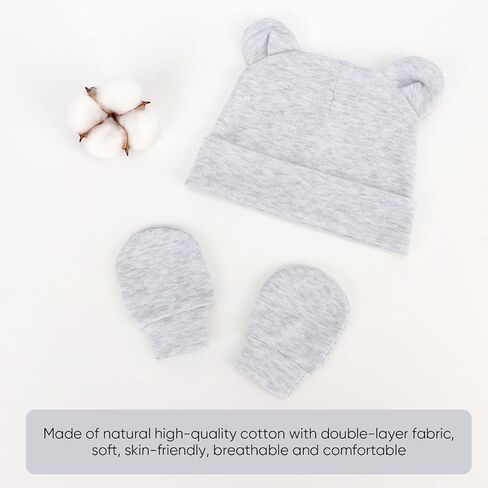Newborn Baby Hat and Mittens Set Bear Ears Toddler Infant Beanie Caps Newborn Hospital Hat for Baby Boy Girl 0-3 Months in Saudi Arabia