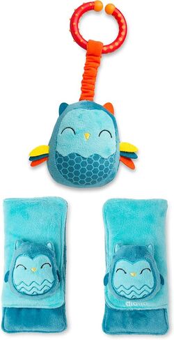 Diono Baby Owl Character Car Seat Straps & Toy, Shoulder Pads for Baby, Infant, Toddler, 2 Pack Soft Seat Belt Cushion and Stroller Harness Covers Helps Prevent Strap Irritation in Saudi Arabia