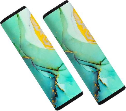 غطاء وسادة حزام مقعد السيارة من موكيوالا، عبوة من قطعتين ناعمة لحزام امان السيارة وسادة كتف للبالغين والاطفال، مناسب لحزام مقعد السيارة وشنطة الظهر وشنطة الكتف (لون اخضر رخامي) in Kuwait