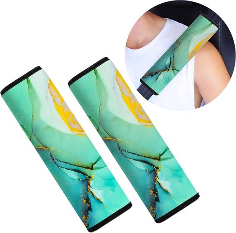 غطاء وسادة حزام مقعد السيارة من موكيوالا، عبوة من قطعتين ناعمة لحزام امان السيارة وسادة كتف للبالغين والاطفال، مناسب لحزام مقعد السيارة وشنطة الظهر وشنطة الكتف (لون اخضر رخامي) in Kuwait