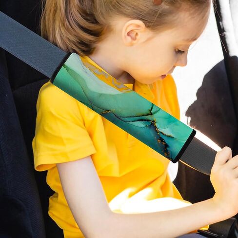 غطاء وسادة حزام مقعد السيارة من موكيوالا، عبوة من قطعتين ناعمة لحزام امان السيارة وسادة كتف للبالغين والاطفال، مناسب لحزام مقعد السيارة وشنطة الظهر وشنطة الكتف (لون اخضر رخامي) in Kuwait