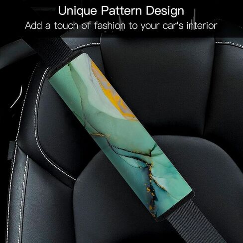 غطاء وسادة حزام مقعد السيارة من موكيوالا، عبوة من قطعتين ناعمة لحزام امان السيارة وسادة كتف للبالغين والاطفال، مناسب لحزام مقعد السيارة وشنطة الظهر وشنطة الكتف (لون اخضر رخامي) in Kuwait