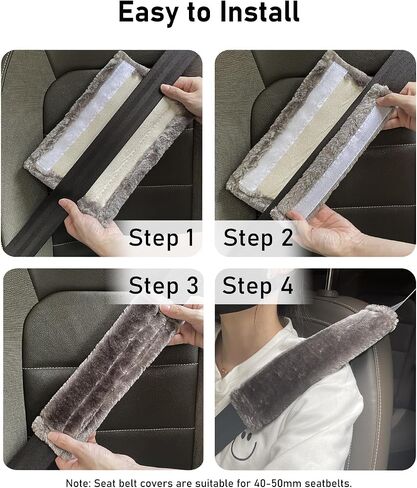 Faux Sheepskin Seat Belt Cover, Soft & Comfortable Seat Belt Shoulder Pad, Thick Car Seat Belt Cushion, Seat Belt Neck Protector for Kids Adults 4 Pack (Black) in Saudi Arabia