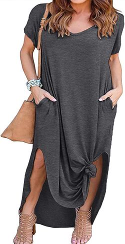 HBEYYTO Women's Plus Size Maxi Dresses V Neck Casual Short Sleeve Loose Pocket Slits Long Dress XL-5XL in Saudi Arabia
