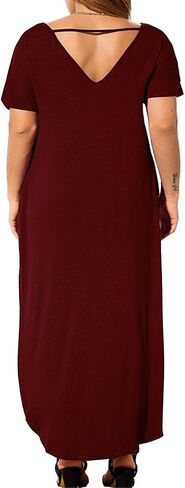 HBEYYTO Women's Plus Size Maxi Dresses V Neck Casual Short Sleeve Loose Pocket Slits Long Dress XL-5XL in Saudi Arabia