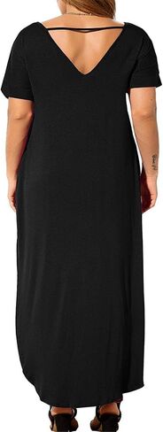 HBEYYTO Women's Plus Size Maxi Dresses V Neck Casual Short Sleeve Loose Pocket Slits Long Dress XL-5XL in Saudi Arabia