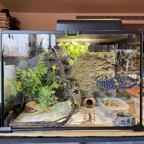 Crested Gecko Tank Accessories, Coconut Hut with Ladder Reptile Hammock Colorful Hanging Plants Jungle Climber Vine Coco Shell Hideout Habitat Decor for Bearded Dragon Lizard Gecko Snake in Kuwait