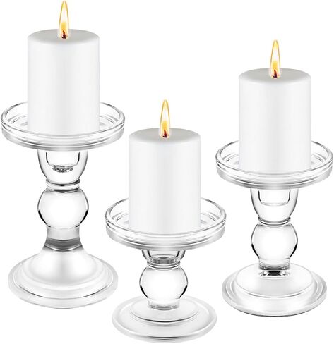 Denique Glass Candle Holder Set of 3, Clear Crystal Candlestick Holders for Pillar Taper Candle and Tealight, for Home Dinner Table Wedding Party Home Decor in Kuwait