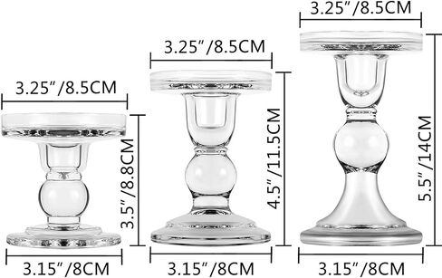 Denique Glass Candle Holder Set of 3, Clear Crystal Candlestick Holders for Pillar Taper Candle and Tealight, for Home Dinner Table Wedding Party Home Decor in Kuwait