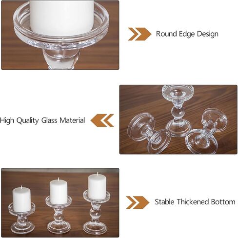 Denique Glass Candle Holder Set of 3, Clear Crystal Candlestick Holders for Pillar Taper Candle and Tealight, for Home Dinner Table Wedding Party Home Decor in Kuwait