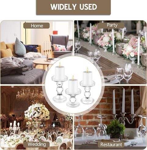 Denique Glass Candle Holder Set of 3, Clear Crystal Candlestick Holders for Pillar Taper Candle and Tealight, for Home Dinner Table Wedding Party Home Decor in Kuwait