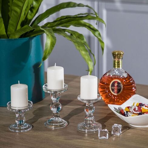Denique Glass Candle Holder Set of 3, Clear Crystal Candlestick Holders for Pillar Taper Candle and Tealight, for Home Dinner Table Wedding Party Home Decor in Kuwait
