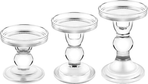 Denique Glass Candle Holder Set of 3, Clear Crystal Candlestick Holders for Pillar Taper Candle and Tealight, for Home Dinner Table Wedding Party Home Decor in Kuwait