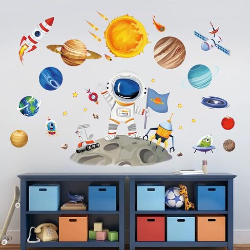 wondever Outer Space Astronaut Wall Stickers Planets Rocket Peel and Stick Wall Art Decals for Baby Nursery Kids Bedroom Playroom in Saudi Arabia