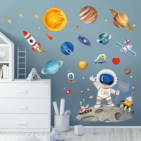 wondever Outer Space Astronaut Wall Stickers Planets Rocket Peel and Stick Wall Art Decals for Baby Nursery Kids Bedroom Playroom in Saudi Arabia