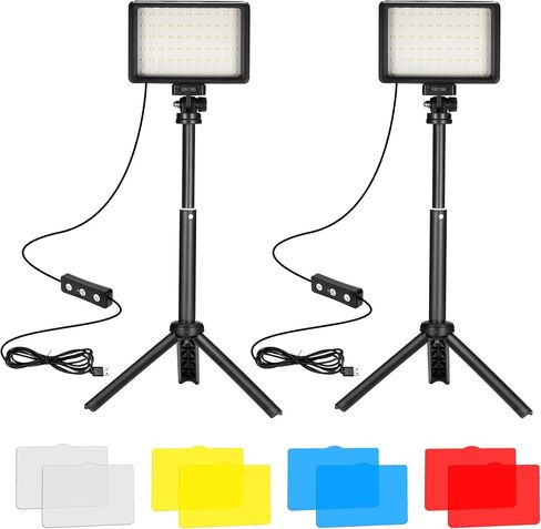 LED Photo Video Light 2-Pack, Ci-Fotto Dimmable 5600K USB LED Continuous Light Photography Light with Tripods and Color Filters for Photo Studios, YouTube, TikTok, Video Recording, Game Streaming | Photography Camera Light with Tripods and Color Filters f in Saudi Arabia