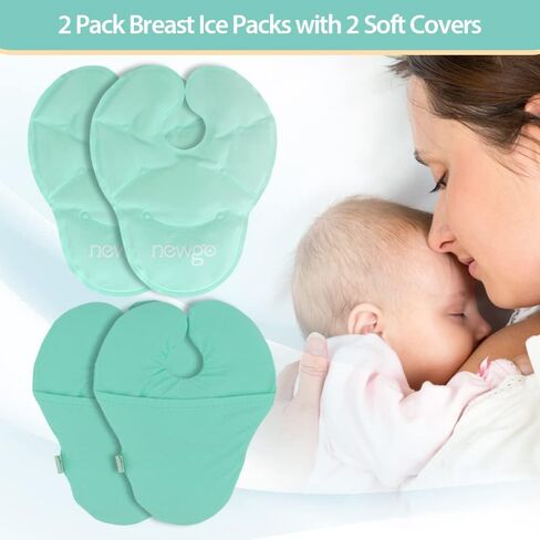 NEWGO Breast Ice Pack for Breast Surgery, 2 Pack Nipple Ice Packs Breastfeeding Ice Packs Reusable for Nursing Mother, Hot Cold Therapy Breast Gel Pack with Washable Cover(Green) in Saudi Arabia