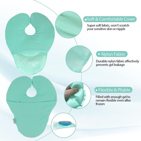 NEWGO Breast Ice Pack for Breast Surgery, 2 Pack Nipple Ice Packs Breastfeeding Ice Packs Reusable for Nursing Mother, Hot Cold Therapy Breast Gel Pack with Washable Cover(Green) in Saudi Arabia