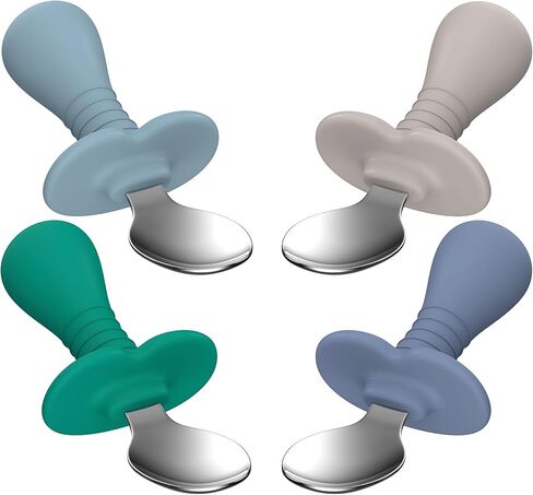 4 Pcs Baby Spoons Toddler Spoons for Self Feeding, Kids Spoons with Silicone Round Handle, Stainless Steel Toddler Utensils Children Safe Silverware Set, Anti-Choke Design, BPA Free in Kuwait