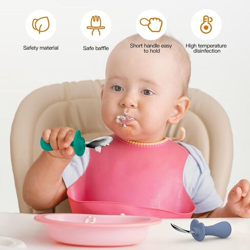 4 Pcs Baby Spoons Toddler Spoons for Self Feeding, Kids Spoons with Silicone Round Handle, Stainless Steel Toddler Utensils Children Safe Silverware Set, Anti-Choke Design, BPA Free in Kuwait