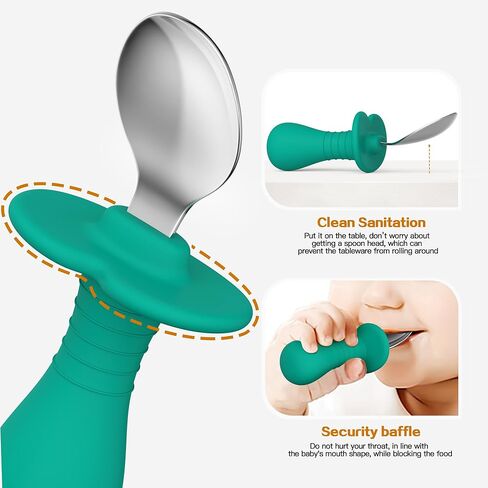 4 Pcs Baby Spoons Toddler Spoons for Self Feeding, Kids Spoons with Silicone Round Handle, Stainless Steel Toddler Utensils Children Safe Silverware Set, Anti-Choke Design, BPA Free in Kuwait