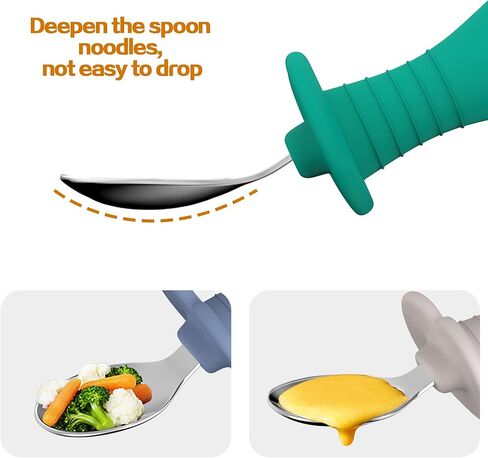 4 Pcs Baby Spoons Toddler Spoons for Self Feeding, Kids Spoons with Silicone Round Handle, Stainless Steel Toddler Utensils Children Safe Silverware Set, Anti-Choke Design, BPA Free in Kuwait