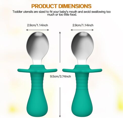4 Pcs Baby Spoons Toddler Spoons for Self Feeding, Kids Spoons with Silicone Round Handle, Stainless Steel Toddler Utensils Children Safe Silverware Set, Anti-Choke Design, BPA Free in Kuwait
