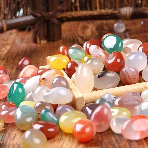 أحجار العقيق المصقولة من Oubest، حصى كريستالية ملونة لصخور حوض السمك، حصى حوض السمك، أحجار كريمة حشو مزهرية 1.1 رطل/500 جم (15-20 مم) in Kuwait