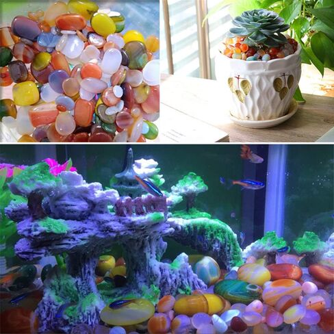 أحجار العقيق المصقولة من Oubest، حصى كريستالية ملونة لصخور حوض السمك، حصى حوض السمك، أحجار كريمة حشو مزهرية 1.1 رطل/500 جم (15-20 مم) in Kuwait