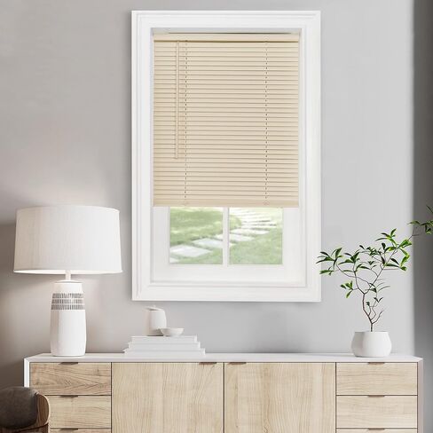 Cordless Light Filtering Mini Blind - 27 Inch Width, 48 Inch Length, 1" Slat Size - Alabaster - Cordless GII Morningstar Horizontal Windows Blinds for Interior by Achim Home Decor in Saudi Arabia