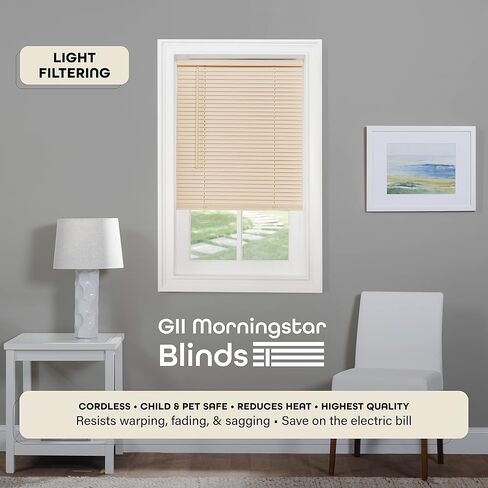 Cordless Light Filtering Mini Blind - 27 Inch Width, 48 Inch Length, 1" Slat Size - Alabaster - Cordless GII Morningstar Horizontal Windows Blinds for Interior by Achim Home Decor in Saudi Arabia