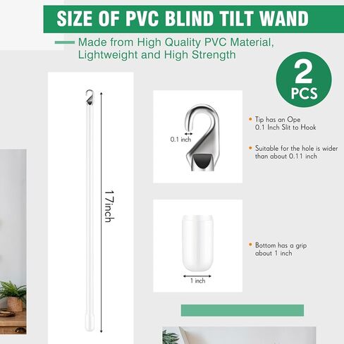 Therwen 2 Pcs PVC Long Blind Wand Replacement with Hook and Handle White Vertical Blinds Wand Opener Stick Curtain Wand Tilt Rod for Windows Accessory Curtain Door Shades (12 inch) in Kuwait
