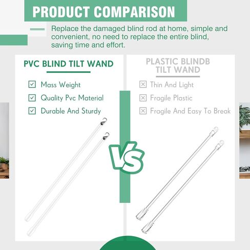 Therwen 2 Pcs PVC Long Blind Wand Replacement with Hook and Handle White Vertical Blinds Wand Opener Stick Curtain Wand Tilt Rod for Windows Accessory Curtain Door Shades (12 inch) in Kuwait