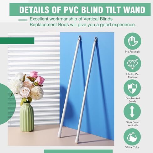 Therwen 2 Pcs PVC Long Blind Wand Replacement with Hook and Handle White Vertical Blinds Wand Opener Stick Curtain Wand Tilt Rod for Windows Accessory Curtain Door Shades (12 inch) in Kuwait