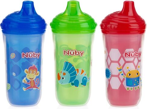 Nuby Plastic Insulated No Spill Easy Sip Cup with Vari-Flo Valve Hard Spout, Boy, 9 Oz, 3 Count in Saudi Arabia