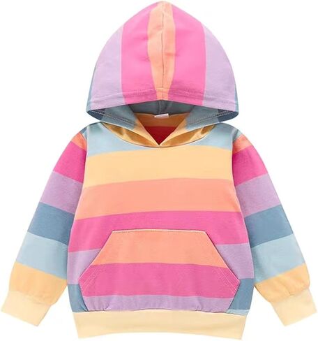 سويت شيرت DUBASAM للأطفال الصغار بألوان قوس قزح وأكمام طويلة مع سترة بجيب الكنغر وملابس خريف وشتاء in Kuwait