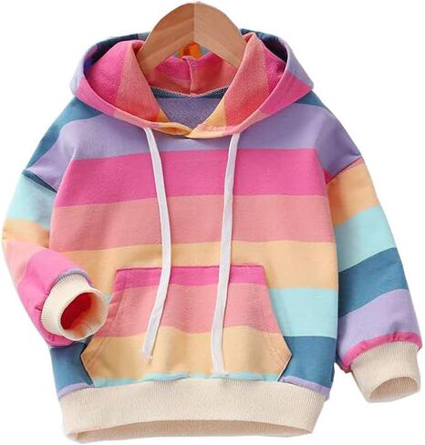 سويت شيرت DUBASAM للأطفال الصغار بألوان قوس قزح وأكمام طويلة مع سترة بجيب الكنغر وملابس خريف وشتاء in Kuwait