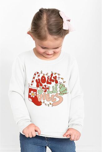 IZYJOY Toddler Baby Girl Christmas Sweatshirt Holly Xmas Jolly Vibes Letter Crewneck Tee Tree Stockings Graphic Pullover Top in Kuwait